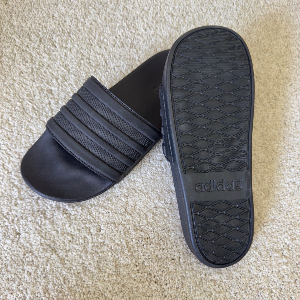 adidas Men’s Black Slide Sandals with Three-Stripe Strap